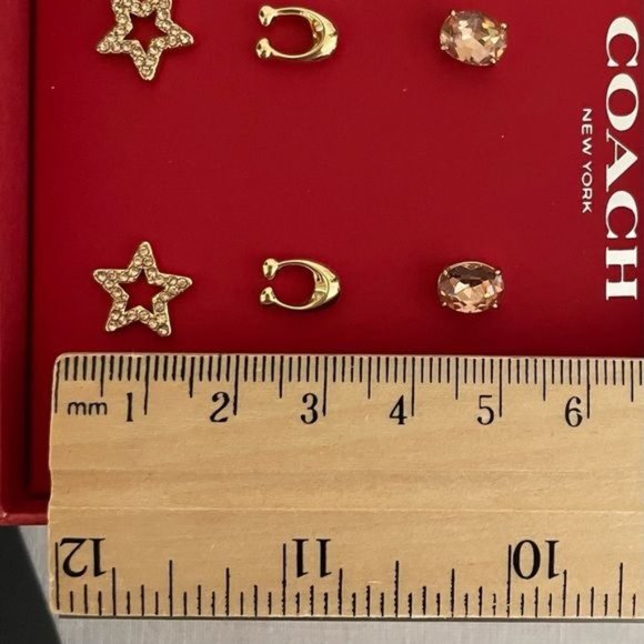 Coach C Stone Star Stud Earring 3 Pair Set for Men or Women New in Coach Box - Picture 4 of 15